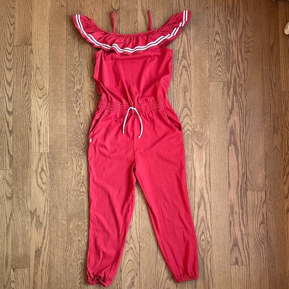 Polo Kids XL Red Off-the-Shoulder Jumper Nautical Ruffle